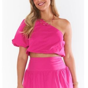 Show Me Your Mumu Hot Pink Poplin Mara One Shoulder Top